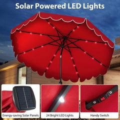 10 Feet Solar Patio Umbrella with 24 LED Lights-Red