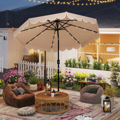 10 Feet Solar Patio Umbrella with 24 LED Lights-Beige