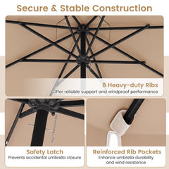 10 Feet Solar Patio Umbrella with 24 LED Lights-Beige