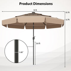 10 Feet Solar Patio Umbrella with 3-Tier Vented Top-Taupe