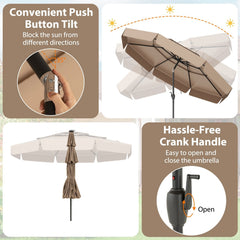 10 Feet Solar Patio Umbrella with 3-Tier Vented Top-Taupe