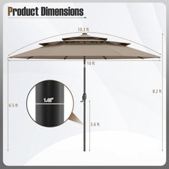 10 Feet Solar Patio Umbrella with 32 LED Lights 3-Tier Vented Top-Taupe