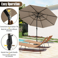 10 Feet Solar Patio Umbrella with 32 LED Lights 3-Tier Vented Top-Taupe