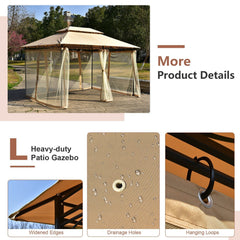 10 Feet x 13 Feet Tent Canopy Shelter with Removable Netting Sidewall-Tan