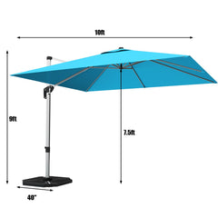 10 ft 360 Degree Tilt Aluminum Square Patio Offset Cantilever Umbrella without Weight Base-Blue
