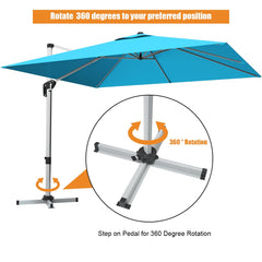 10 ft 360 Degree Tilt Aluminum Square Patio Offset Cantilever Umbrella without Weight Base-Blue