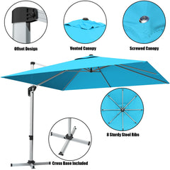 10 ft 360 Degree Tilt Aluminum Square Patio Offset Cantilever Umbrella without Weight Base-Blue