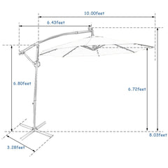10 ft 360° Rotation Solar Powered LED Patio Offset Umbrella without Weight Base-Blue
