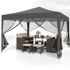 10 FT x 10 FT Pop-Up Canopy Tent Easy Setup Instant Folding Shelter with Mesh Netting-Gray