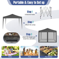 10 FT x 10 FT Pop-Up Canopy Tent Easy Setup Instant Folding Shelter with Mesh Netting-Gray