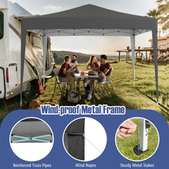 10 FT x 10 FT Pop-Up Canopy Tent Easy Setup Instant Folding Shelter with Mesh Netting-Gray