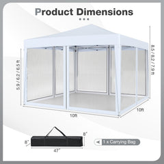 10 FT x 10 FT Pop-Up Canopy Tent Easy Setup Instant Folding Shelter with Mesh Netting-White