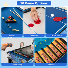 10-in-1 Combo Game Table Set with Table Tennis, Basketball, Soccer-Blue