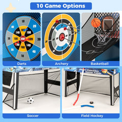 10-in-1 Combo Game Table Set with Table Tennis, Basketball, Soccer-Blue