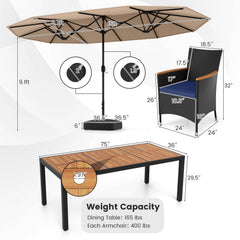 10 Piece Outdoor Patio Dining Set, 15 FT Double-Sided Twin Umbrella, 8 Stackable Rattan Chairs and Acacia Wood Table, Brown