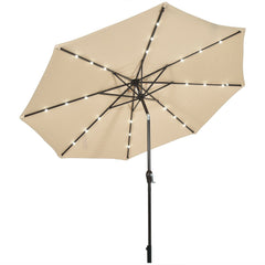 10 ft Solar LED Lighted Patio Market Umbrella Shade Tilt Adjustment Crank-Beige