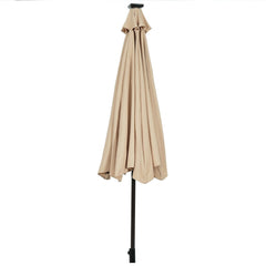 10 ft Solar LED Lighted Patio Market Umbrella Shade Tilt Adjustment Crank-Beige