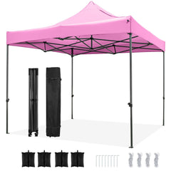 10 x 10 FT Outdoor Pop up Canopy Tent Easy Setup Gazebo Shelter with Wheeled Bag-Pink