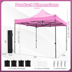 10 x 10 FT Outdoor Pop up Canopy Tent Easy Setup Gazebo Shelter with Wheeled Bag-Pink