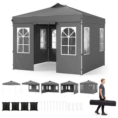 10 x 10 FT Pop Up Canopy Tent with 4 Sidewalls and Adjustable Height Waterproof-Gray