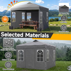 10 x 10 FT Pop Up Canopy Tent with 4 Sidewalls and Adjustable Height Waterproof-Gray