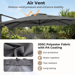 10 x 13 FT Cantilever Patio Umbrella with 360-Degree Rotation and 5 Tilt Positions-Gray