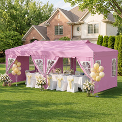 10 x 20 FT Pop Up Canopy Tent with 6 Sidewalls and Adjustable Height-Pink