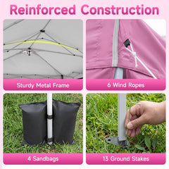 10 x 20 FT Pop Up Canopy Tent with 6 Sidewalls and Adjustable Height-Pink