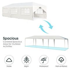 10 x 30 Feet Outdoor Canopy Tent with 6 Removable Sidewalls and 2 Doorways-White