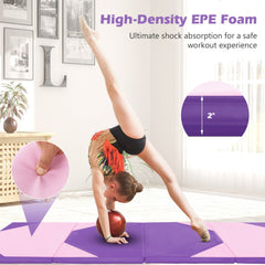 10 Feet x 4 Feet x 2 Inch Folding Exercise Mat with Hook and Loop Fasteners-Pink