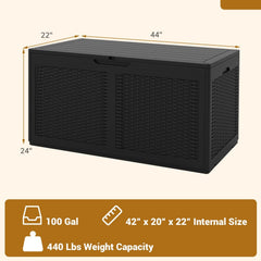 100 Gallon Resin Deck Box Outdoor Waterproof Storage Bench-Black