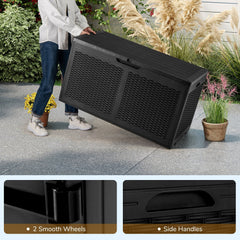 100 Gallon Resin Deck Box Outdoor Waterproof Storage Bench-Black