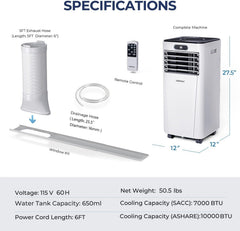 10000 BTU 4-in-1 Portable Air Conditioner with Dehumidifier and Fan Mode, White, 350 sq ft