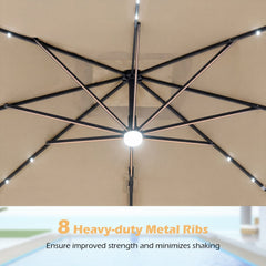 10 FT Cantilever Patio Umbrella with 32 Solar LED Lights and 220 LBS Base-Beige