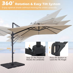 10 FT Cantilever Patio Umbrella with 32 Solar LED Lights and 220 LBS Base-Beige