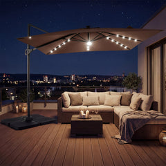 10 FT Cantilever Patio Umbrella with 32 Solar LED Lights and 220 LBS Base-Brown
