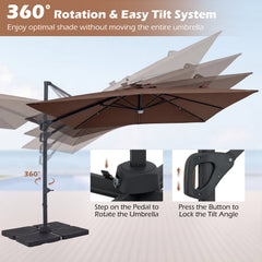 10 FT Cantilever Patio Umbrella with 32 Solar LED Lights and 220 LBS Base-Brown