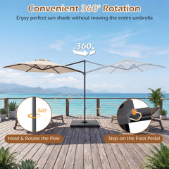 10 FT Patio Cantilever Umbrella with 360° Rotation and Air Vent for Backyard and Poolside-Beige