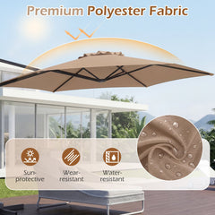 10 FT Patio Cantilever Umbrella with 360° Rotation and Air Vent for Backyard and Poolside-Tan
