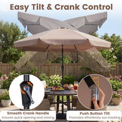 10 FT Scalloped Patio Umbrella with Push Button Tilt and 8 Fiberglass Ribs-Brown