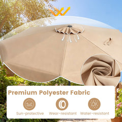 10 FT Scalloped Solar Patio Umbrella with 24 LED Lights and Tilt Adjustment-Beige