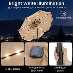 10 FT Scalloped Solar Patio Umbrella with 24 LED Lights and Tilt Adjustment-Beige
