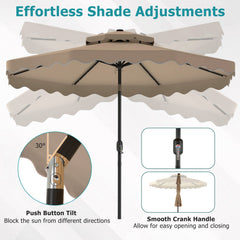10 FT Solar LED Patio Umbrella for Deck and Pool-Brown