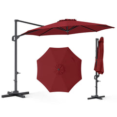 10 Feet Patio Cantilever Umbrella with Easy Tilt Adjustment-Wine