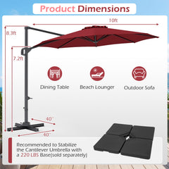 10 Feet Patio Cantilever Umbrella with Easy Tilt Adjustment-Wine