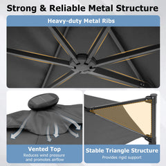 10 Feet Patio Cantilever Umbrella with Solar LED Lights-Gray