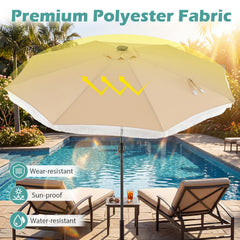 10 Feet Solar Patio Umbrella with 24 LED Lights for Yard-Beige