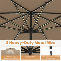 10 Feet Solar Patio Umbrella with Color-Changing LED Lights-Brown
