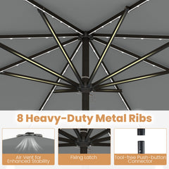 10 Feet Solar Patio Umbrella with Color-Changing LED Lights-Gray