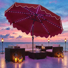 10 Feet Solar Patio Umbrella with Color-Changing LED Lights-Wine